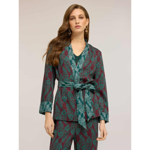 Motivi - Giacca destrutturata in raso fantasia cashmere - Verde