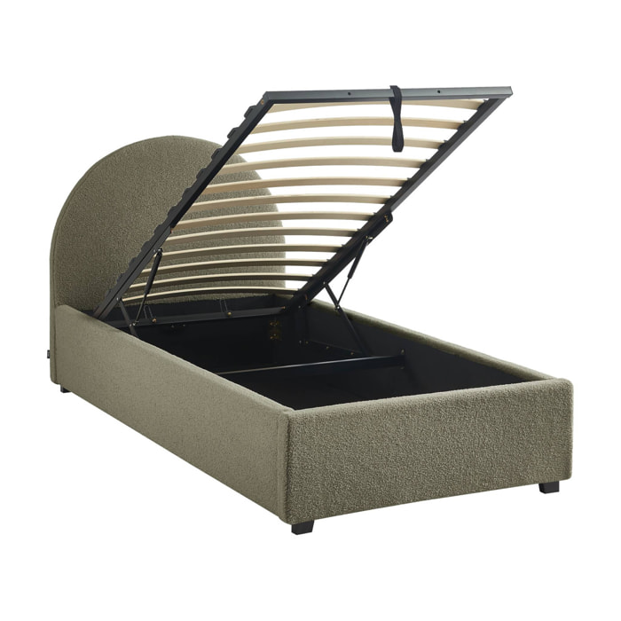 Lit coffre avec sommier à lattes et tête de lit 90 x 190cm finition bouclette CAMERON