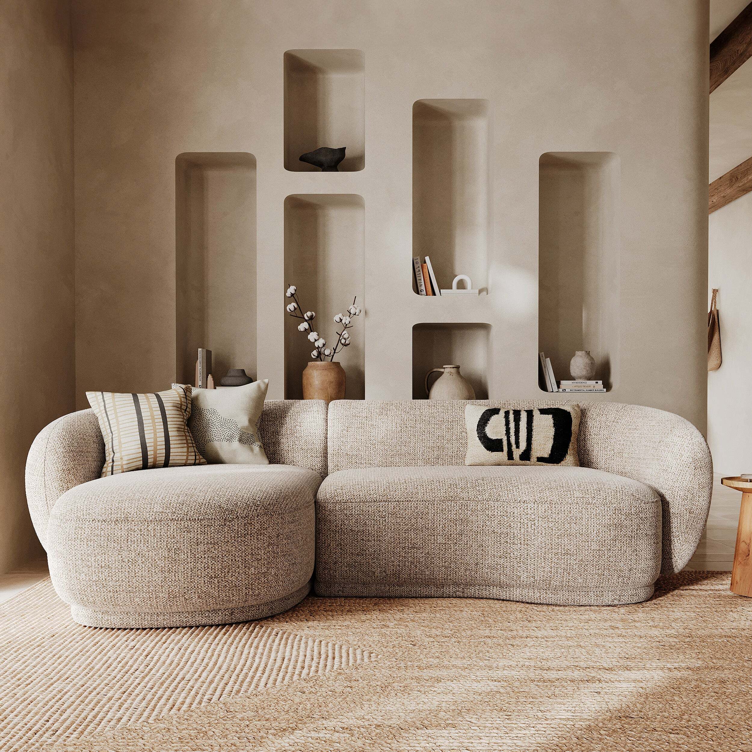 Canapé d'angle modulable 4 places en tissu beige chiné - Nova