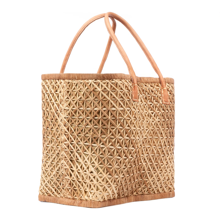 Zavattarello bolso de hombro mujer. Fabricado en rafia y tela, con asas de cuero.