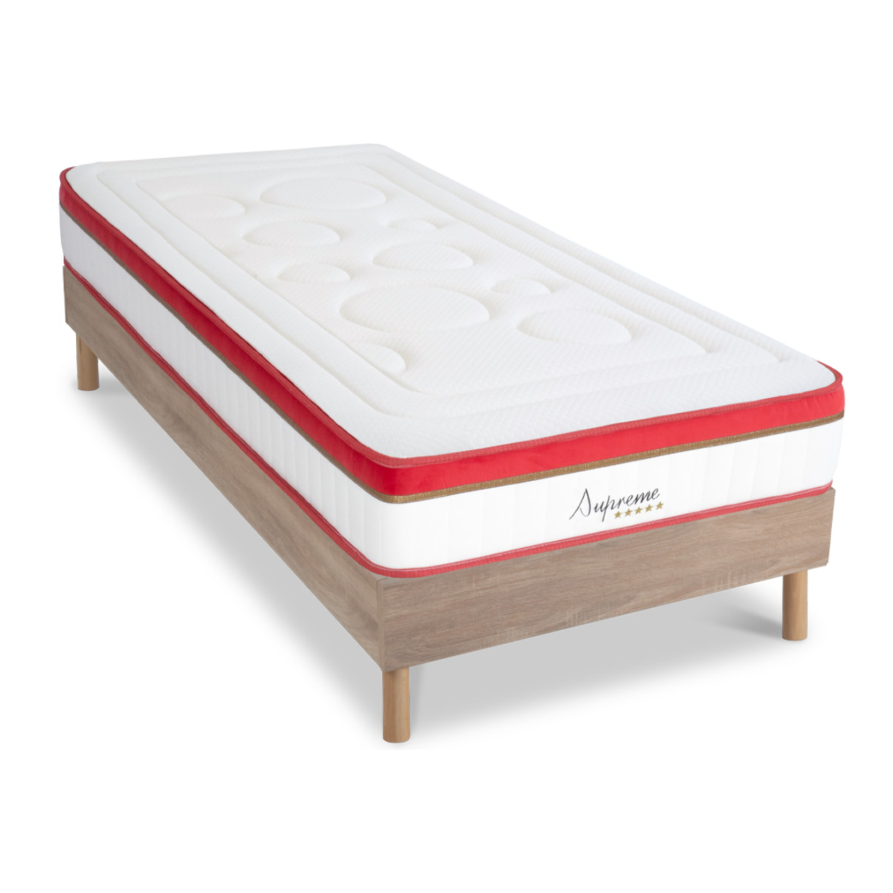 Ensemble Matelas Supreme avec Sommier Couleur Bois | 1 Place