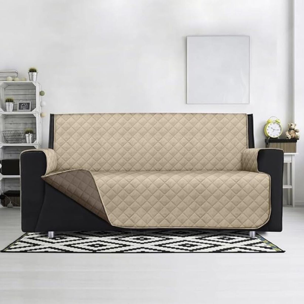 INTRECCI Copridivano 4 Posti, Copridivano con Braccioli, Antimacchina, Elasticizzato, Telo Copridivano, Double Face, Impermeabile, Protegge da Macchie e Sporco, Facile da Lavare.