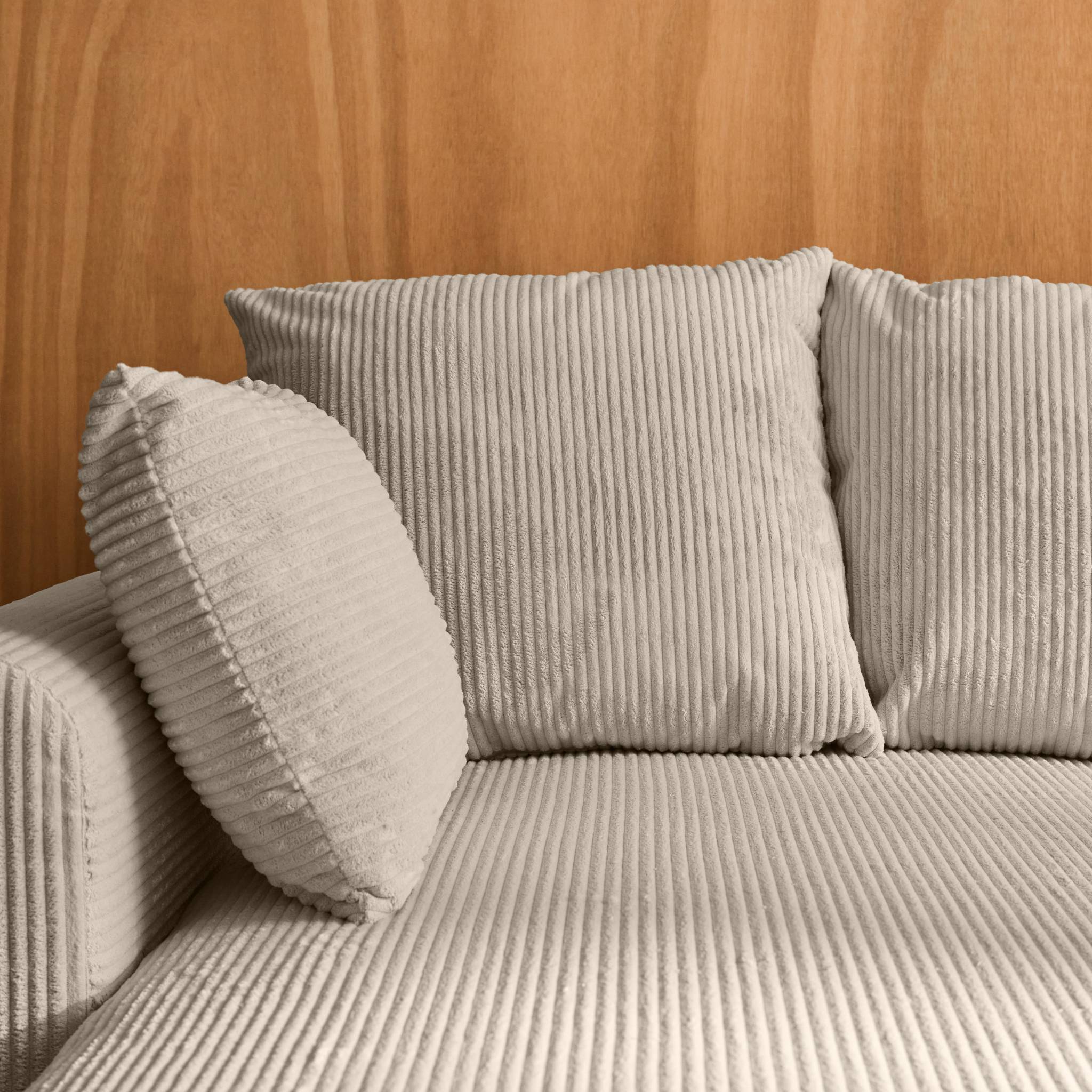 Canapé d'angle convertible réversible 3 places velours côtelé taupe avec coffre de rangement - Almo