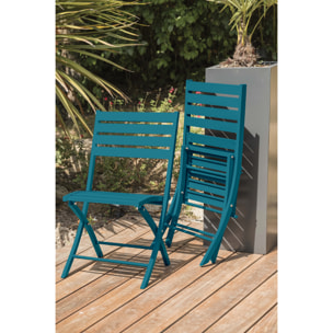 MARIUS - Ensemble repas de jardin 2 places en aluminium bleu canard