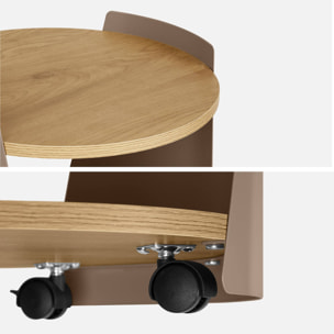 Table d'appoint, table de chevet métal courbé et décor bois avec roulettes MOLTO