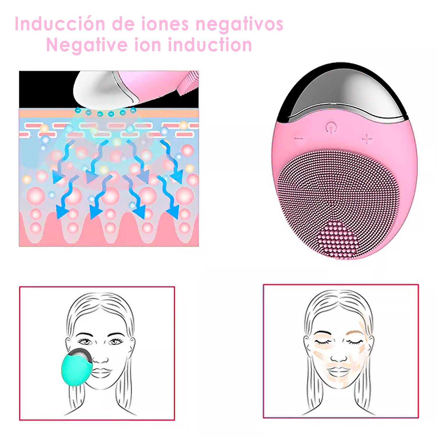 DAM Cepillo de limpieza facial. 12.000 revoluciones por minuto. Batería recargable. 6x4,2x8,3 Cm. Color: Fucsia