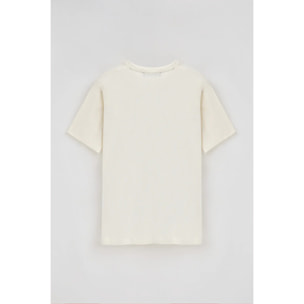 Maglietta ecrù a maniche corte e scollo a V con ricamo Rigby Best
