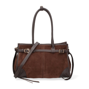 Borsa a spalla da donna Made in Italy - Modello Novara Ultra - Pelle scamosciata - 31.5 x 20.0 x 14.0 cm