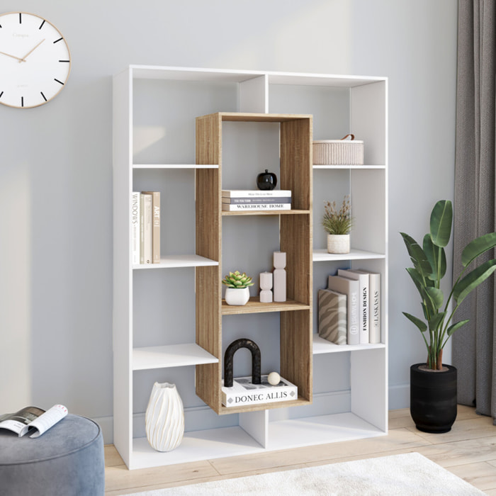 Etagère bibliothèque Paulette 11 compartiments bois et blanche 143cm