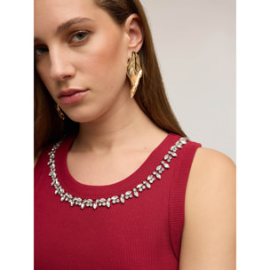 Motivi - Top con strass en el escote - Burgundy