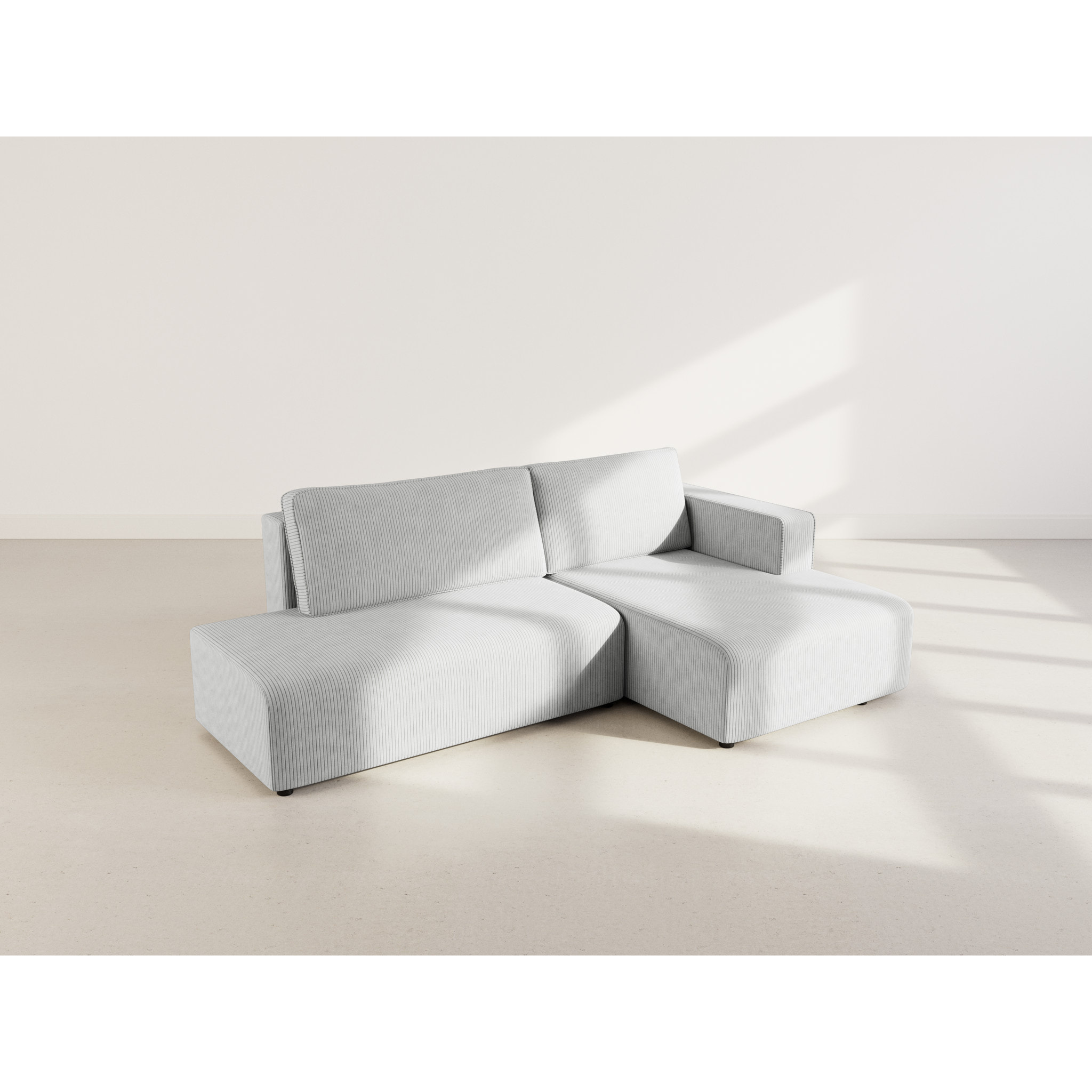 Topaze - canapé d'angle droit 4 places convertible avec coffre en velours côtelé - Gris clair