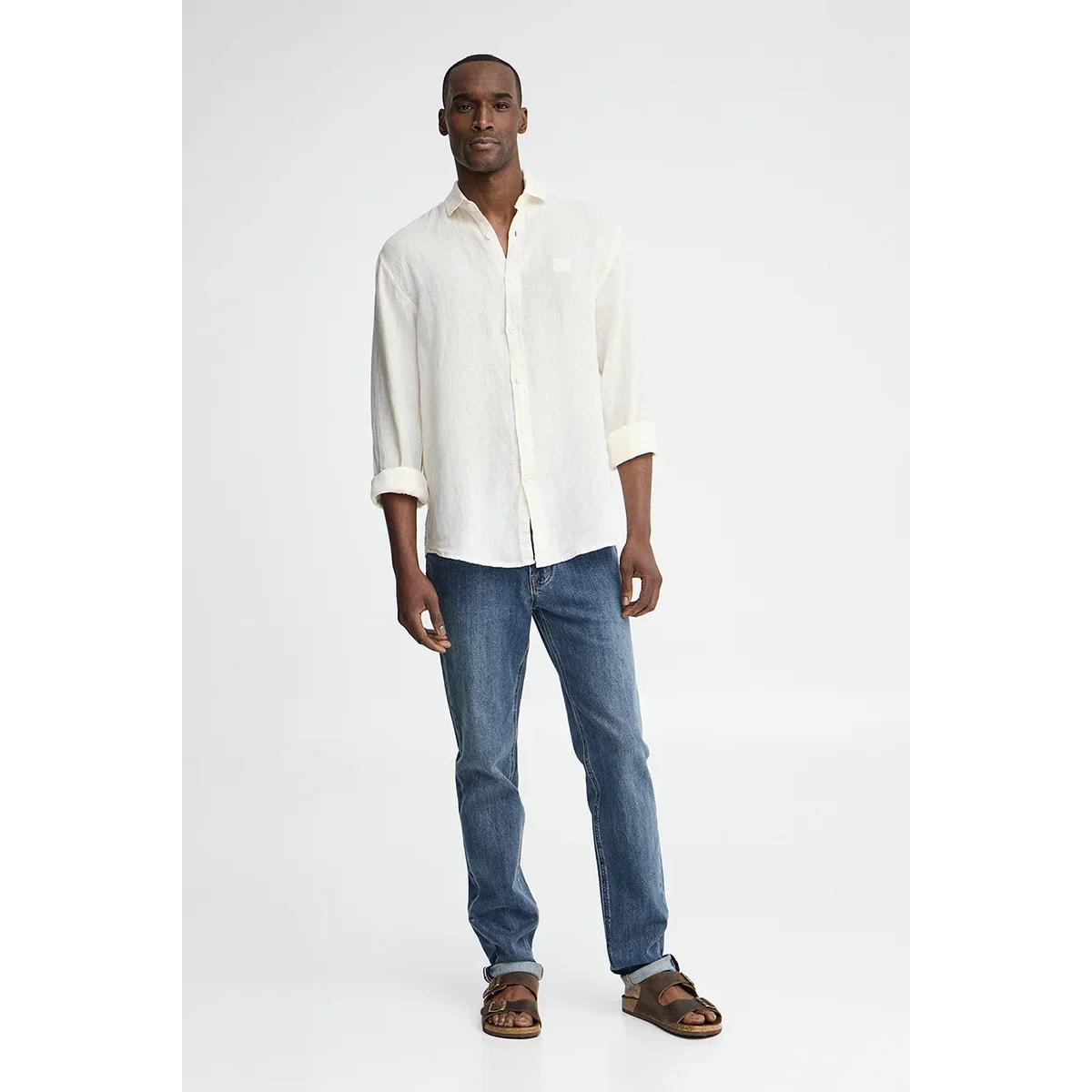 Camicia bianca in lino regular fit con toppa Polo Club