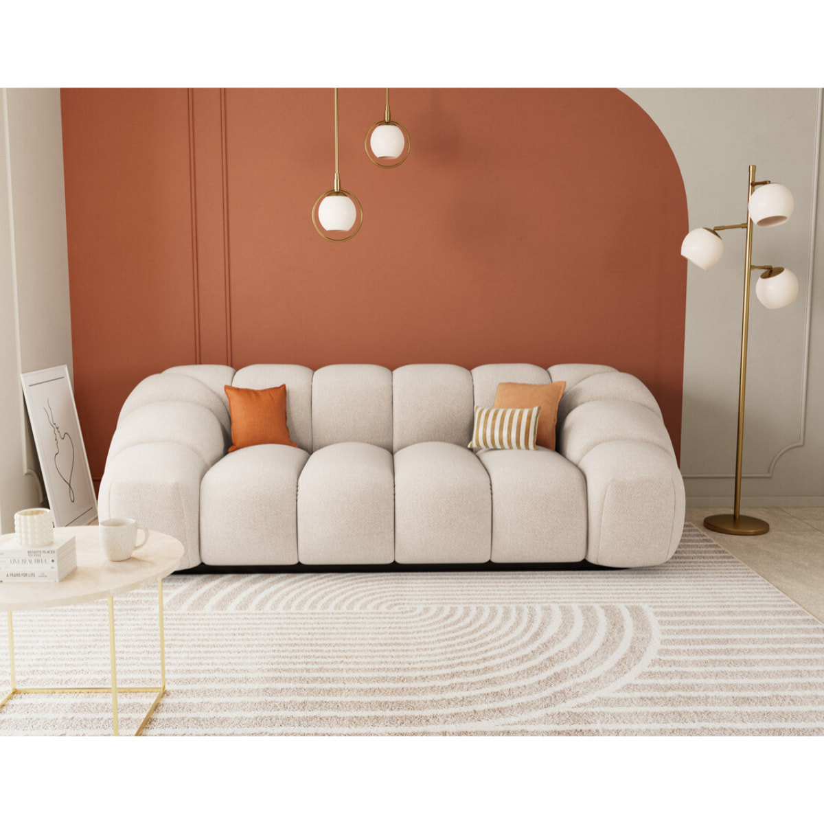 Ava - canapé 3 places bubble en velours texturé - Beige