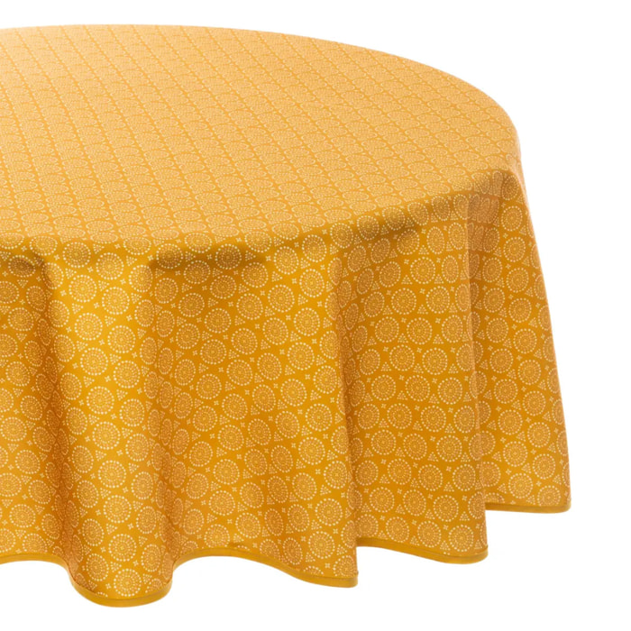 Nappe anti-tache "Etnik" jaune moutarde D180cm