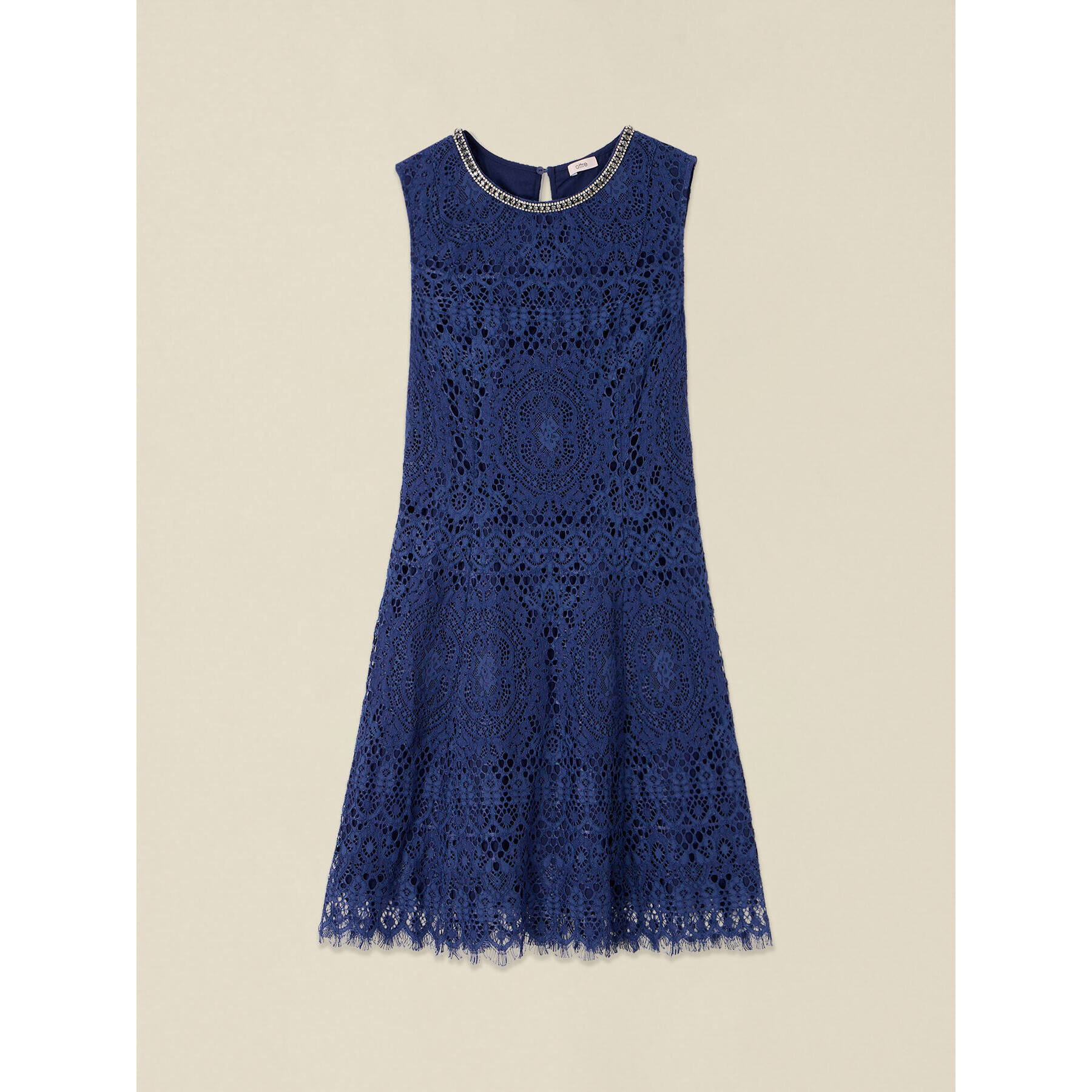 Oltre - Vestido de encaje con detalle joya - Azul