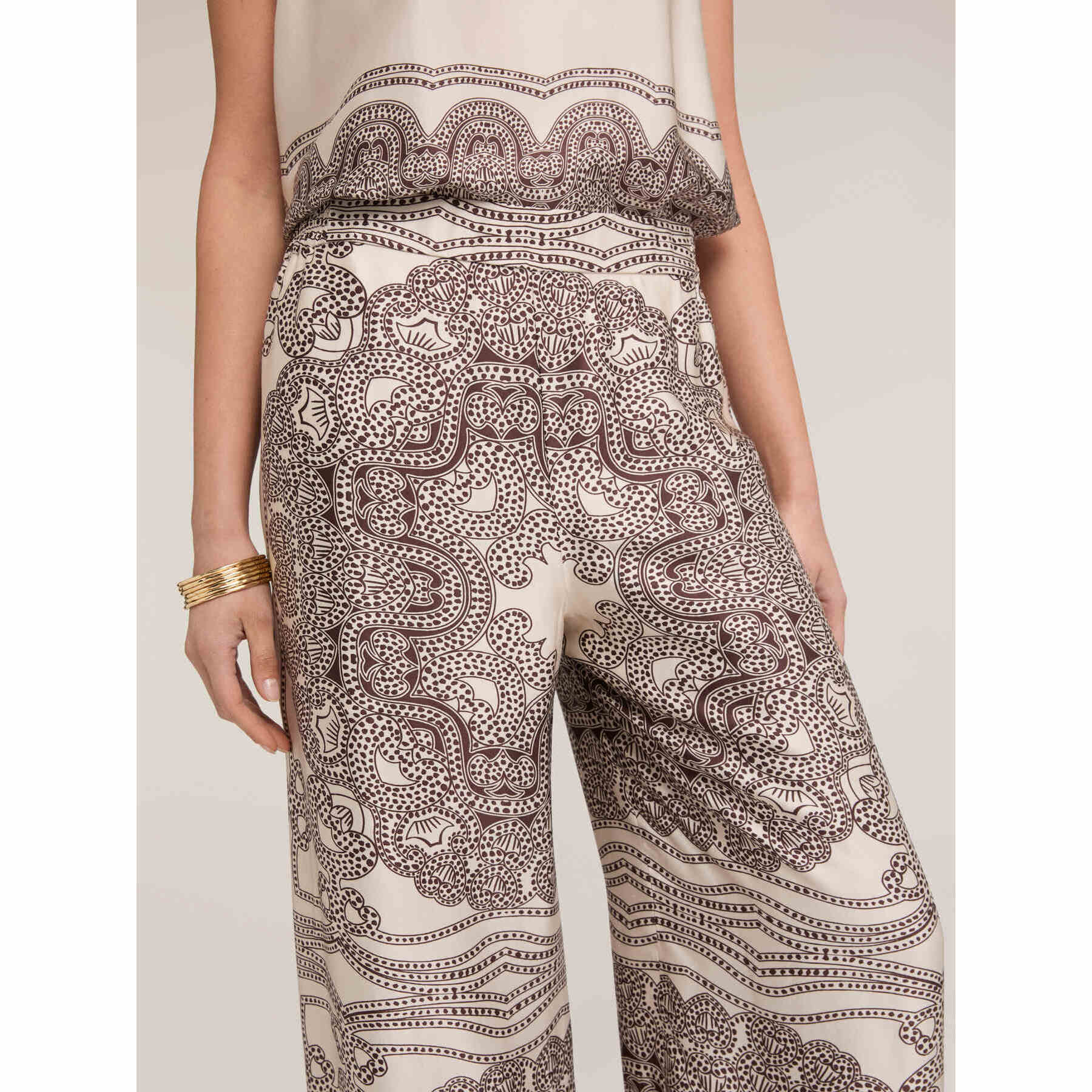 Motivi - Pantaloni palazzo in raso di viscosa stampata - Beige