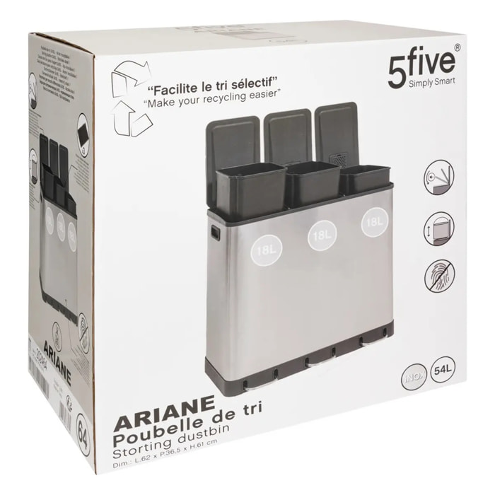 Poubelle de tri "Ariane" 3X18L inox