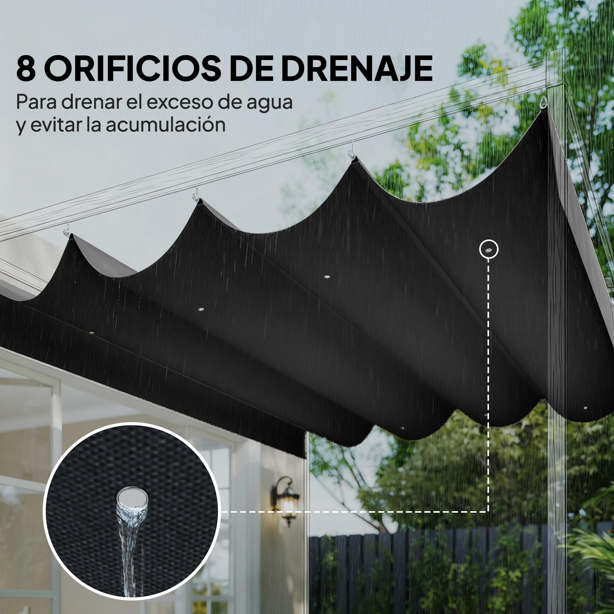 Techo de Pérgola 4 x 3,5 m, Techo de Repuesto Retráctil para Marco de Pérgola de 4x3 m, UV30+, Toldo de Tela Solo para Cenador Jardín con 8 Orificios de Drenaje, Gris Oscuro