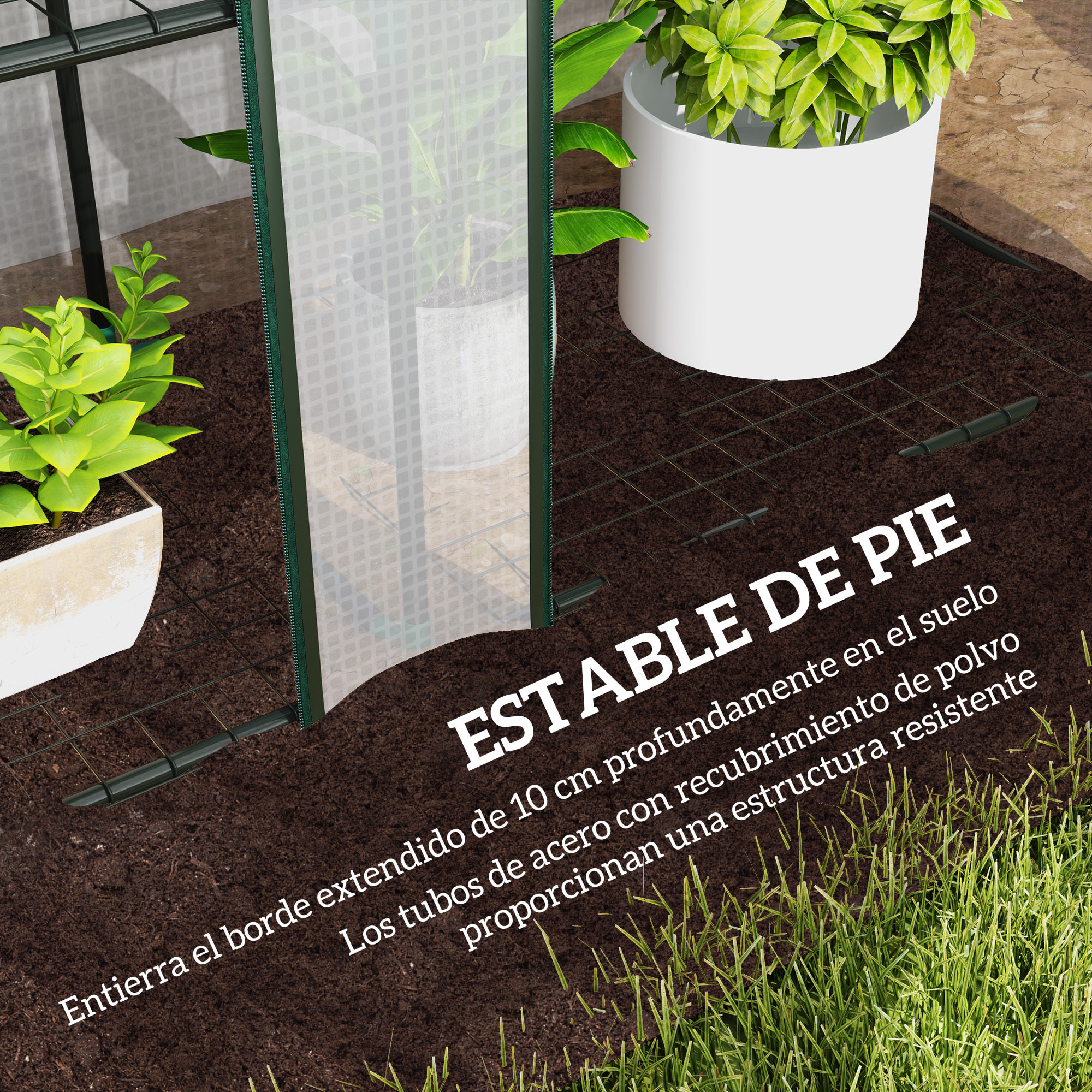 Invernadero de Exterior de 3 Niveles Invernadero de Jardín con 9 Estantes Puerta Enrollable con Cremallera Marco de Acero Cubierta de PE 140g/m² Anti-UV para Terraza Patio 215x46x151cm Blanco
