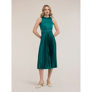 Motivi - Vestido flare plisado en raso - Verde