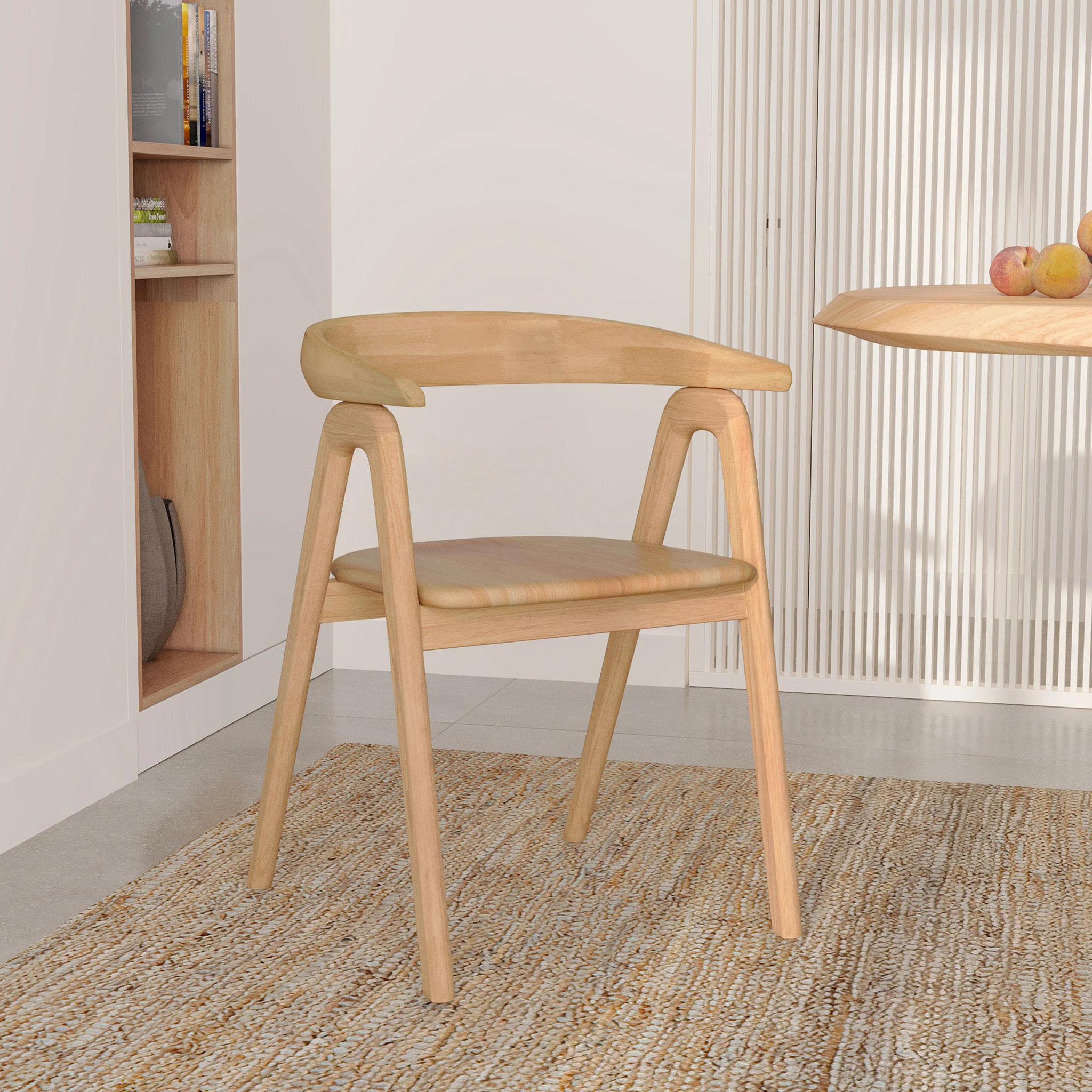 Chaise en bois d'hévéa clair avec accoudoirs - Hawa