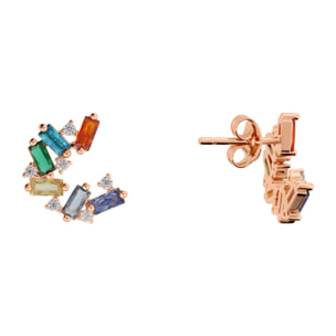 Orecchini a Lobo con Cubic Zirconia Tonde e a Baguette Colorate