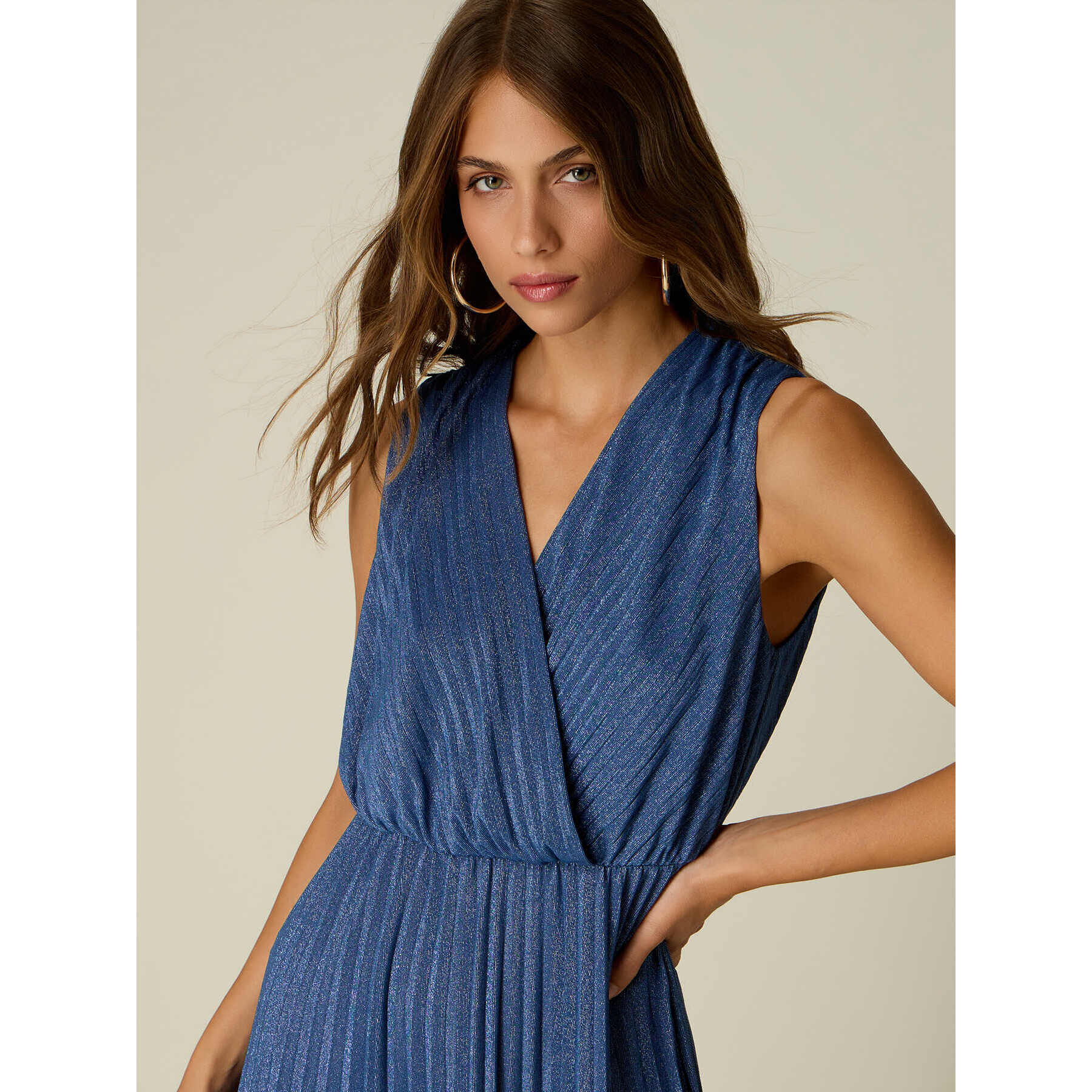 Oltre - Vestito lungo lurex plissé - Azzurro