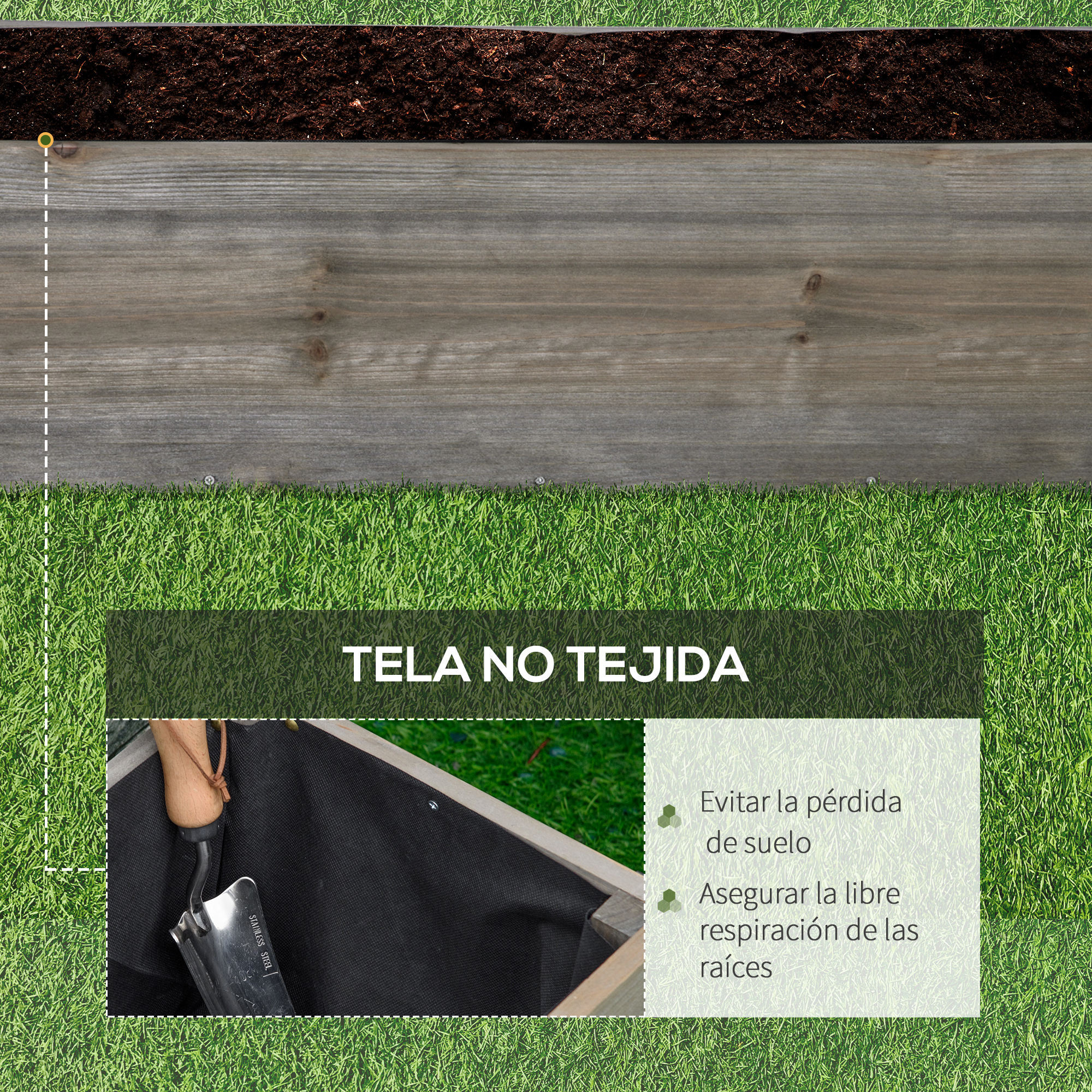 Jardinera Exterior Grande con Ruedas Jardinera de Madera con Tela no Tejida Jardinera y Sistema de Drenaje para Cultivo Flores Plantas en Balcón Terraza 96x30,6x30 cm Gris Claro