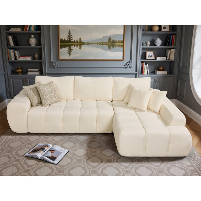 Canapé d'angle droit en tissu style bubble "Sidonie" - 4 places - Beige
