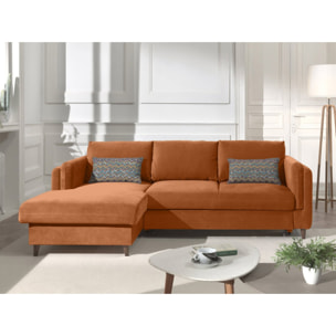 Brooke - canapé d'angle gauche - convertible avec coffre - 4 places - en velours - Rouille