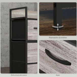 Cómoda con 4 Cajones de Tela Plegables, Cómoda para Dormitorio Industrial con Estante Abierto, Marco de Acero, Cajonera para Espacios Pequeños, Sala de Estar, Vestidor, Baño, Gris