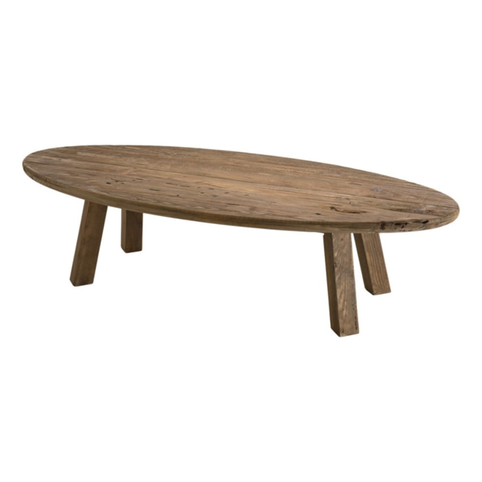 SANDY - Table basse ovale marron bois Pin recyclé