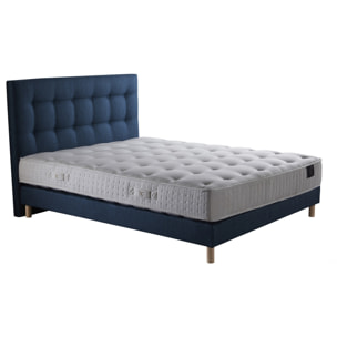 Ensemble Nova + tête de lit capitonnée - Matelas ressorts ensachés Mémoire de forme - Sommier Bleu Marine