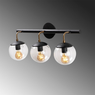 Aplique de pared, metal , negro, 61x28x20, casquillo 3 x E 27 Max 40 W