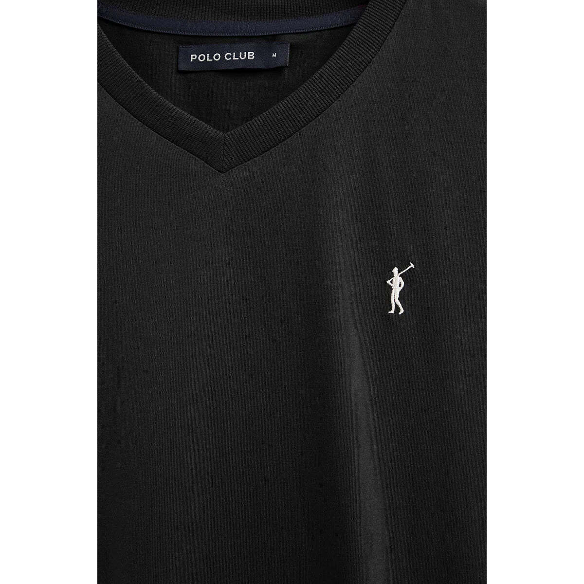 Camiseta negra de cuello pico con logo Rigby Go
