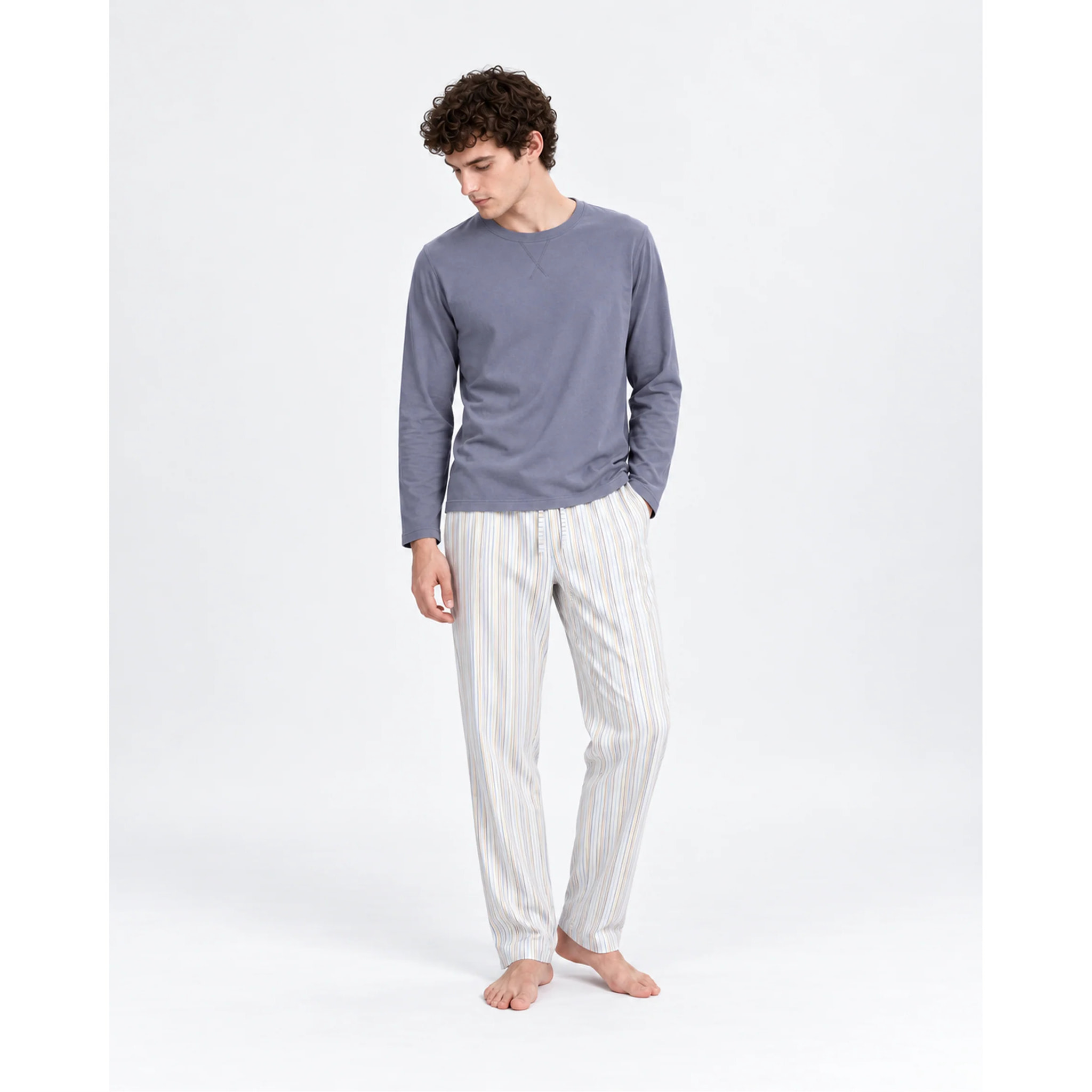 Pijama largo de algodón raya bill indigo