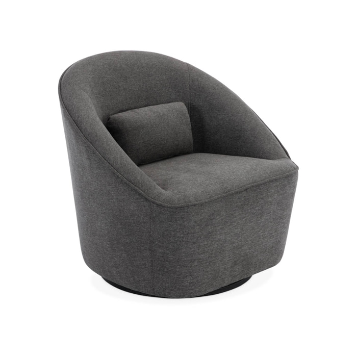 Fauteuil pivotant 360° en tissu gris foncé avec coussin. LANA L 80 x P 73 x H77cm