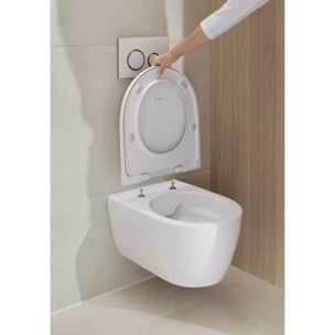 Pack WC Bati-support Geberit Duofix extra-plat + WC sans bride Geberit iCon + Abattant softclose + Plaque blanche (SLIM-iCon-C)