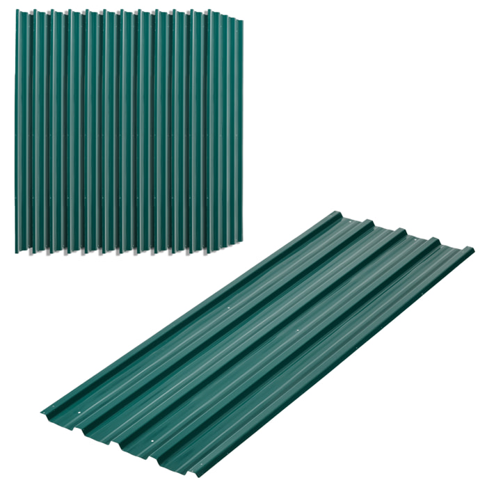 Juego de 12 Paneles para Tejado de Acero Galvanizado Chapas Perfiladas de Techo 7m² para Caseta de Herramientas Cobertizo Exterior 129x45cm Verde