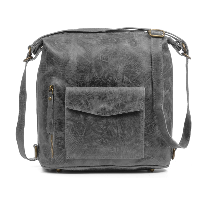 Irene Bolso de Hombro Mochila Mujer.Piel auténtica Gamuza Lavado a la Piedra