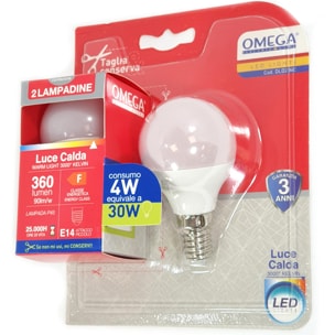 OMEGA Set 6 Pezzi Sfera LED P45 4W 3000K E14