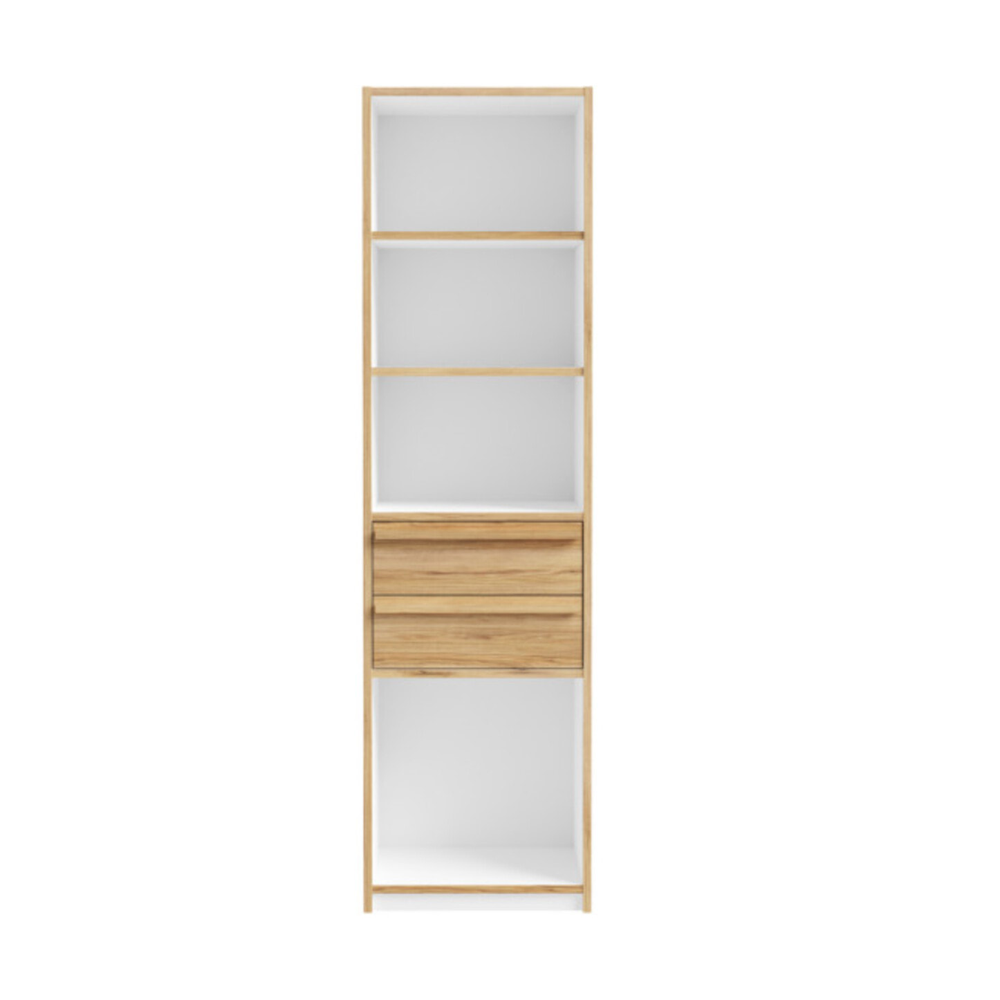 Bibliothèque 59 cm 4 niches 2 tiroirs décors blanc et chêne - BROOM