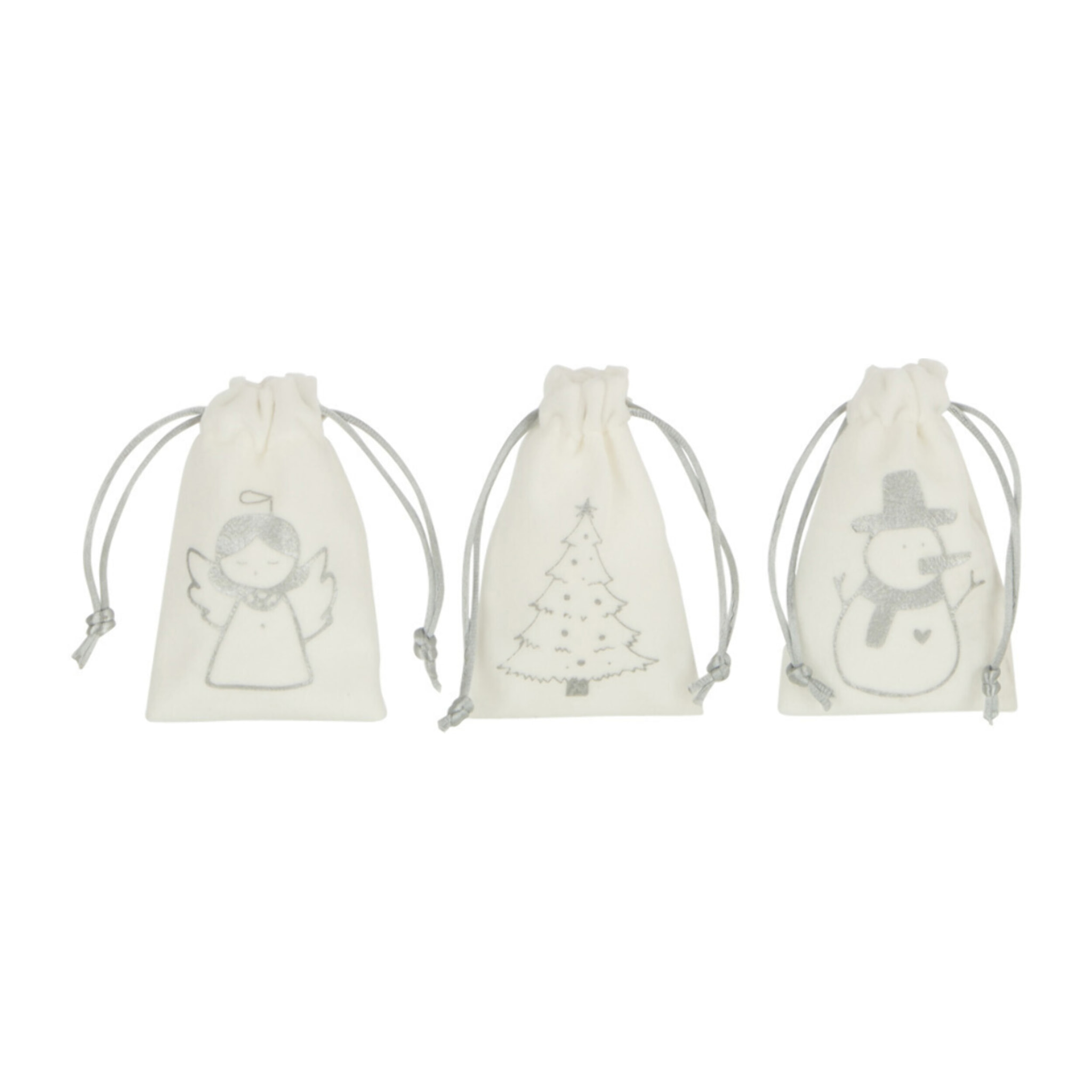 J-Line Sac Noel Mix Velours Blanc/Argent Extra Small Assortiment De 3