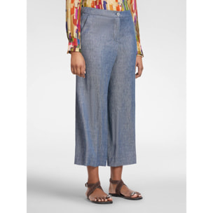 Elena Mirò - Pantaloni cropped in lino effetto denim - Blu