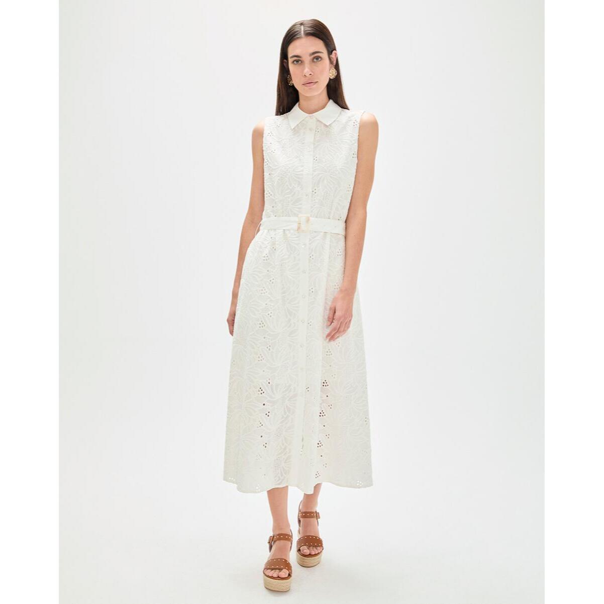 abito midi con colletto a camicia e cintura