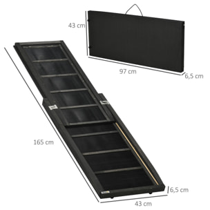 Rampa para Perros de Madera 165x43x6,5 cm Rampa Plegable para Mascotas con Alfombra Antideslizante Escalera Portátil para Coche Carga 40 kg Negro