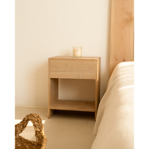 Pack de 2 mesitas de madera maciza con un cajón en tono roble medio de varias medidas