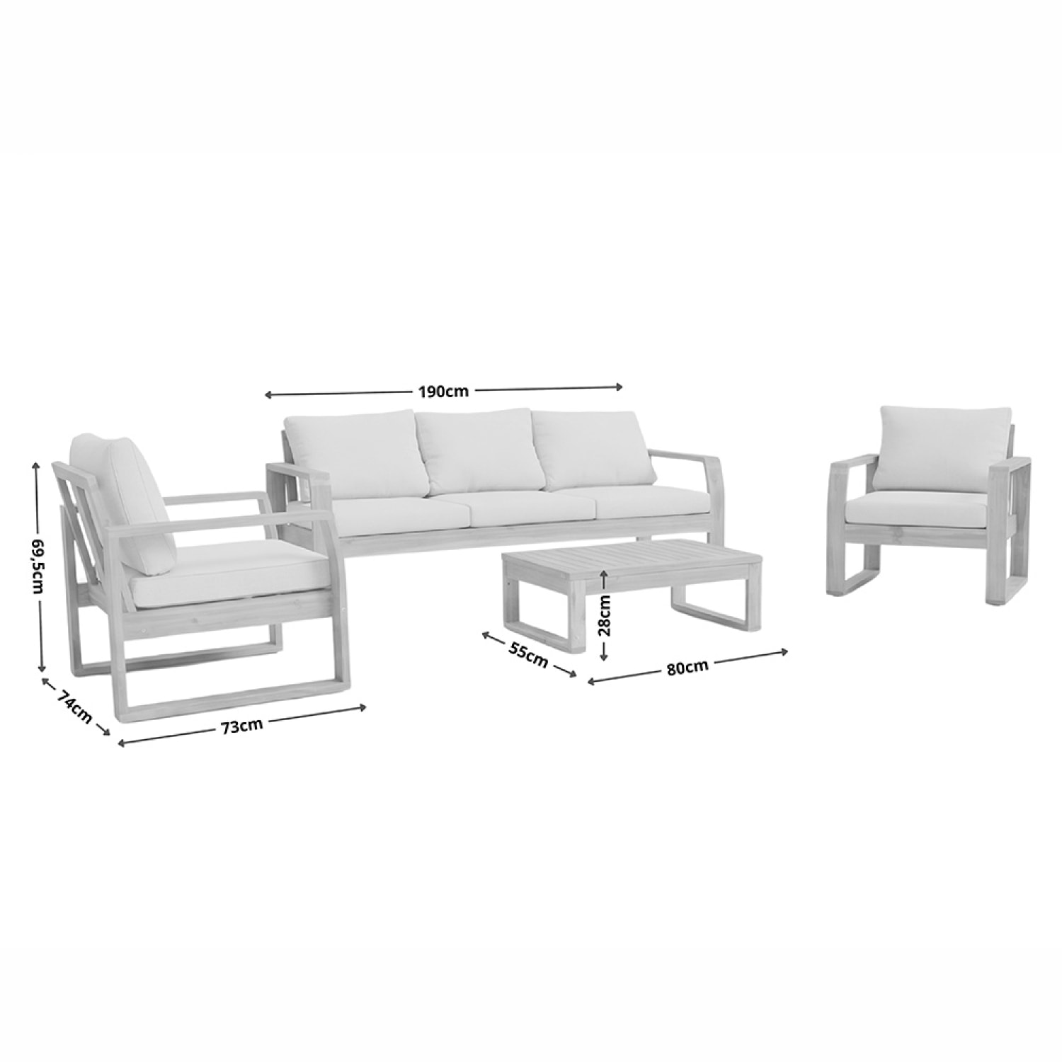 Salon de jardin 5 places en bois d’acacia BIHN