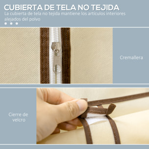 HOMCOM Armario de Tela Plegable Armario de Ropa Organizador Ropero Portátil con 6 Estantes y 1 Barra para Colgar para Dormitorio Vestidor 103x43x162,5 cm Crema