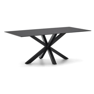 Mesa Argo de cristal negro y patas de acero con acabado negro 200x100 cm